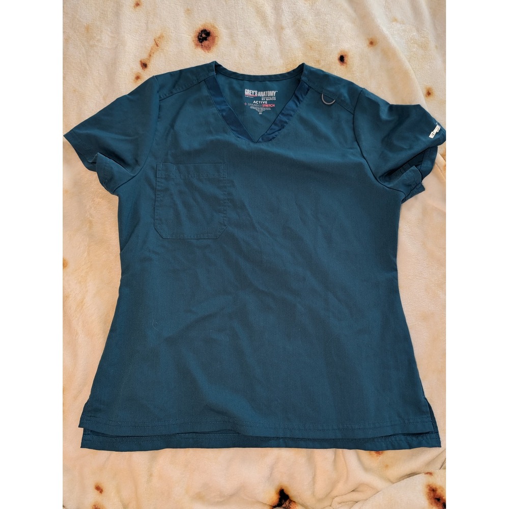 Greys Anatomy by Barco Active Scrub Top Teal Blue Spandex Stretch Womens Medium